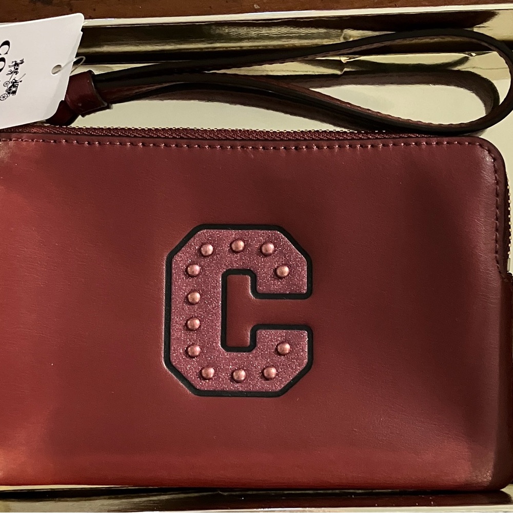 Coach Burgundy Wristlet with Embellished C